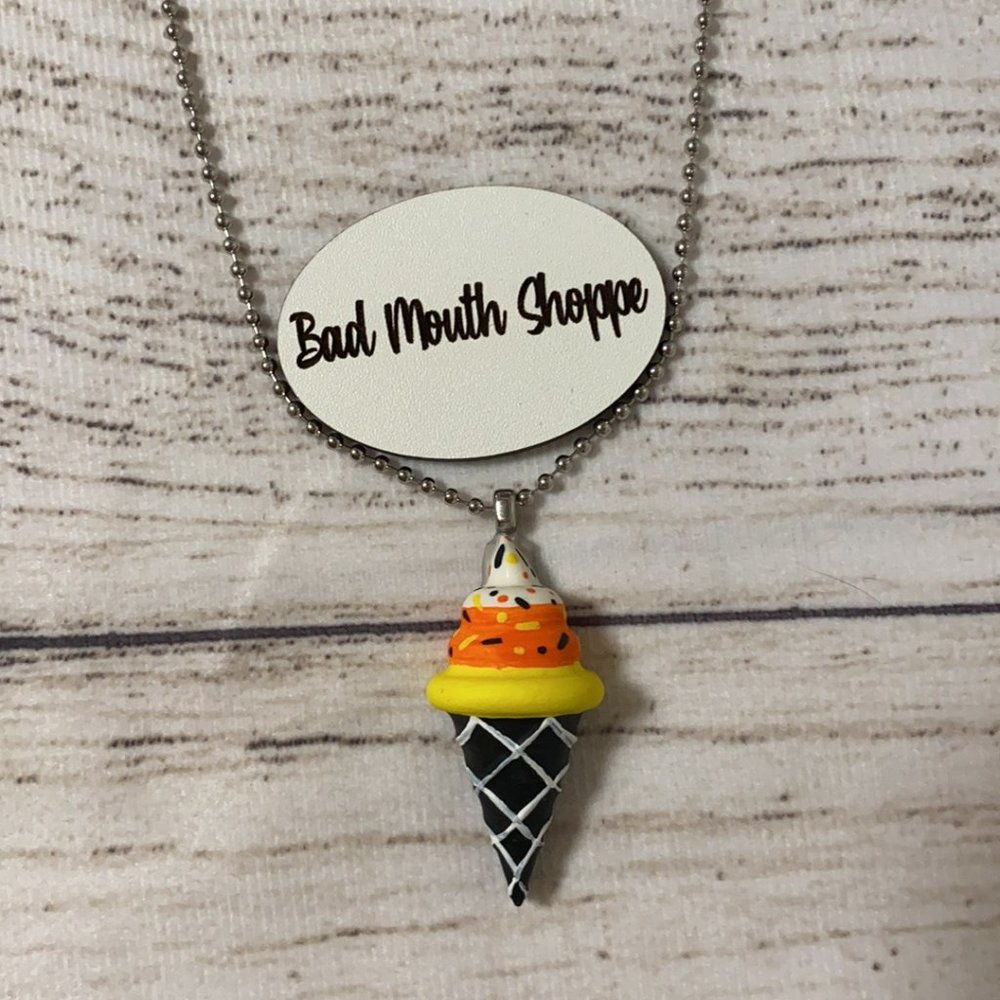 *Spookshow Babe Horror Ice Cream Resin Pendant in Candy Corn